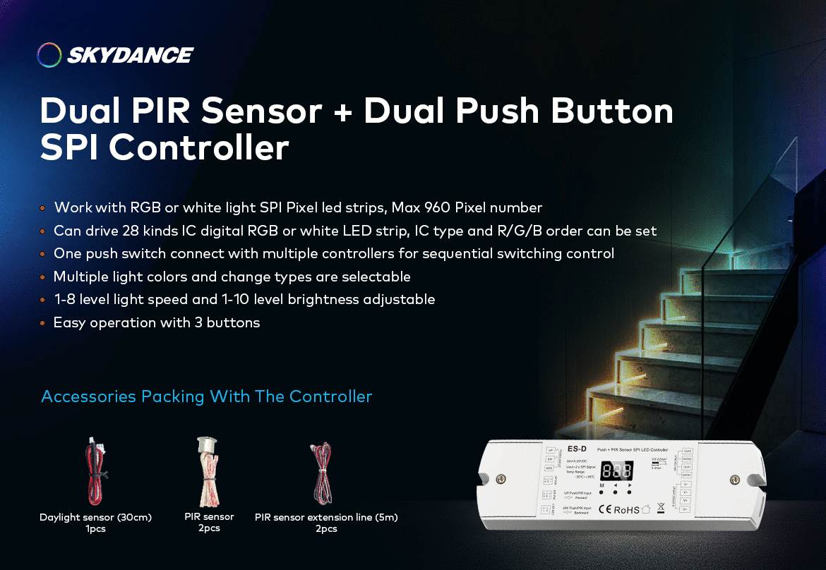 LED-контролер DEYA з датчиком PIR+Dual Push 5-24VDC (ES-D)