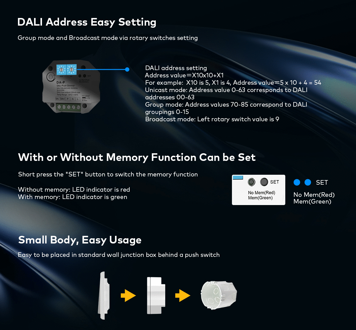 Димер DEYA 100-240VAC, 16VDC, 100mA, DALI Push (DA-P)