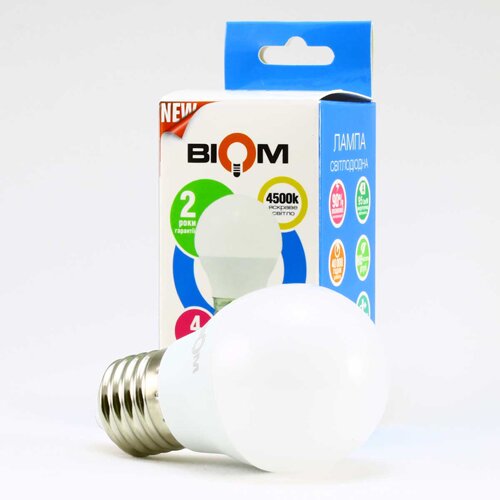 Свiтлодiодна лампа Biom BT-544 G45 4W E27 4500К матова