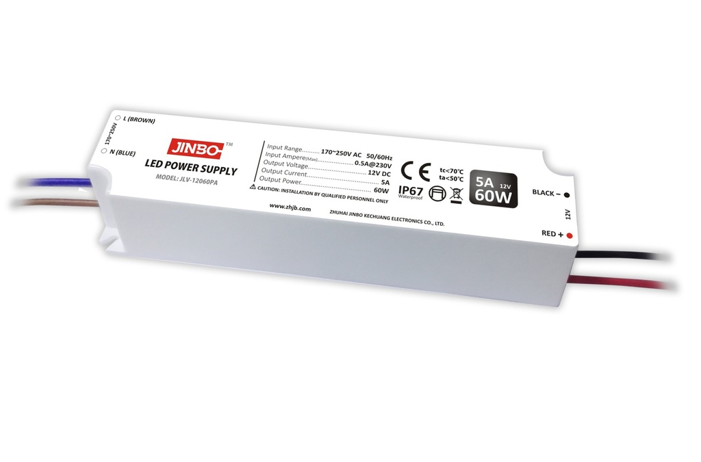 Блок живлення імпульсний ПЛАСТИК JINBO 60W 12V (IP67, 5А) Series "JLV"