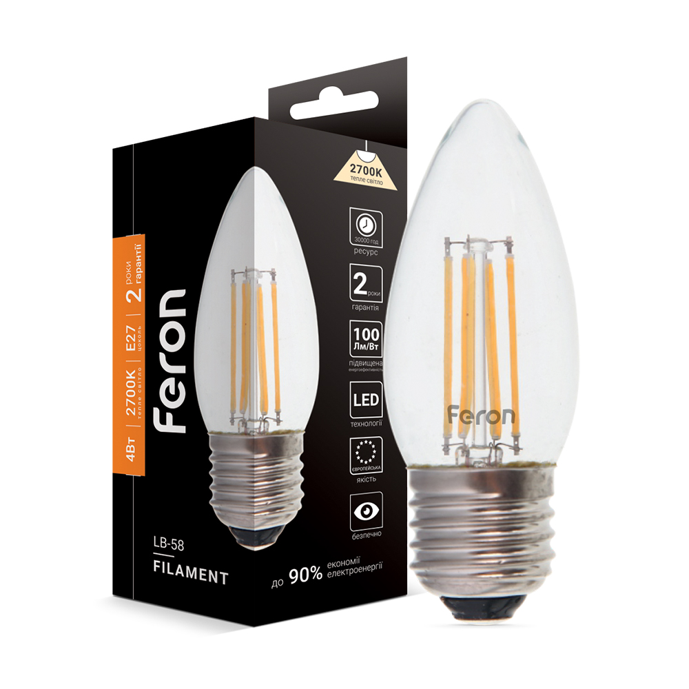 [4843] Світлодіодна лампа Feron Filament LB-58 4Вт E27 2700K