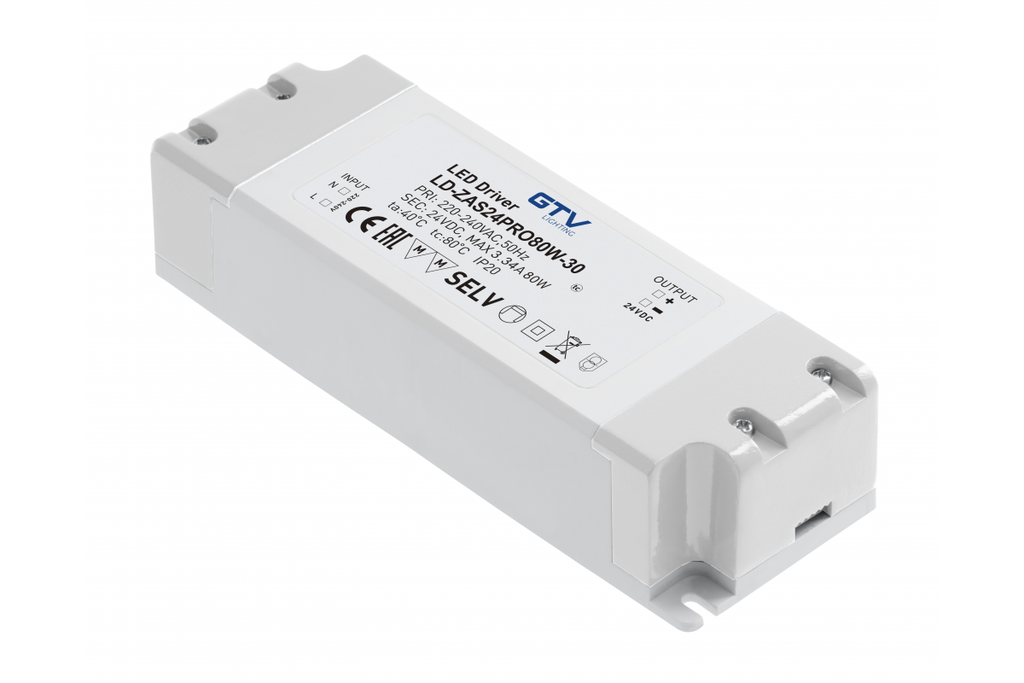 Блок живлення GTV PRO, DC24В, 80 Вт, вхід AC220-240В, IP20