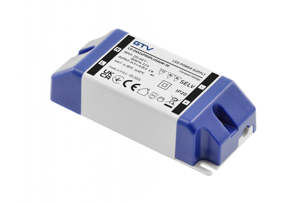 Блок живлення GTV PRO+, DC24В, 6 Вт, вхід AC220-240В, IP20