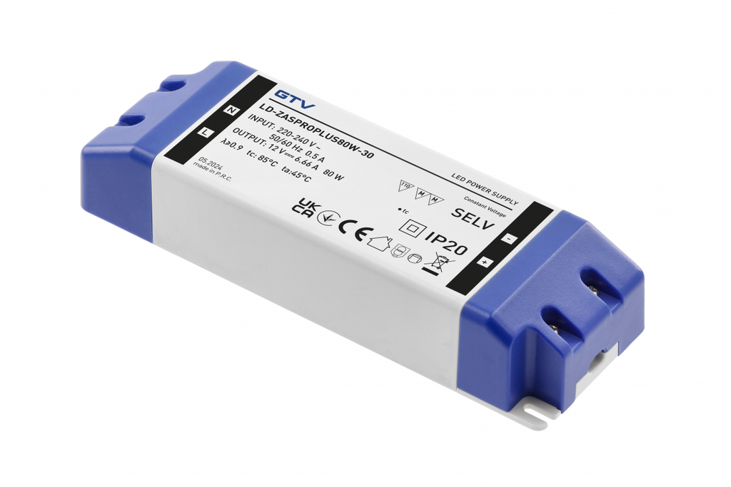 Блок живлення GTV PRO+, DC12В, 80 Вт, вхід AC220-240В, IP20