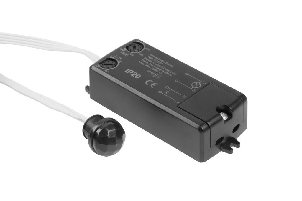 Датчик руху GTV CR-18, максимум.500W, AC220-240V, кут 360°, дальність 8м, IP20, чорний