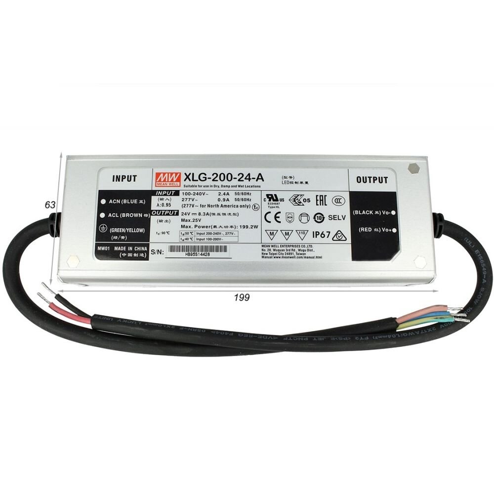 [10_927] Блок живлення Mean Well 199.2W DC24V IP67 (XLG-200-24-A)