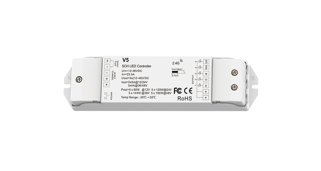 LED-контролер DEYA 12-48VDC, 5A*5CH, PUSH-DIM (V5)