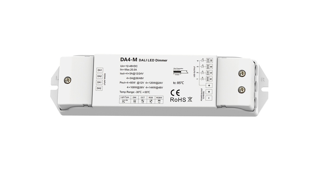 [10_2092] LED-контролерDEYA DALI DT6/DT8 12-48VDC, 5A*4CH (DA4-M)