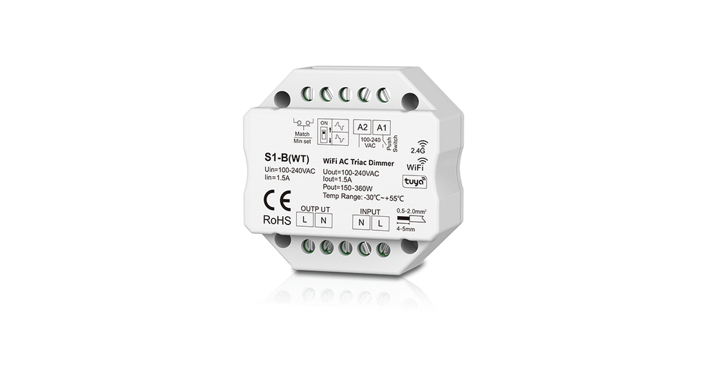 Димер DEYA WiFi-RF Triac AC100-240V, 1CH*1.5A, 150-360W (S1-B(WT))