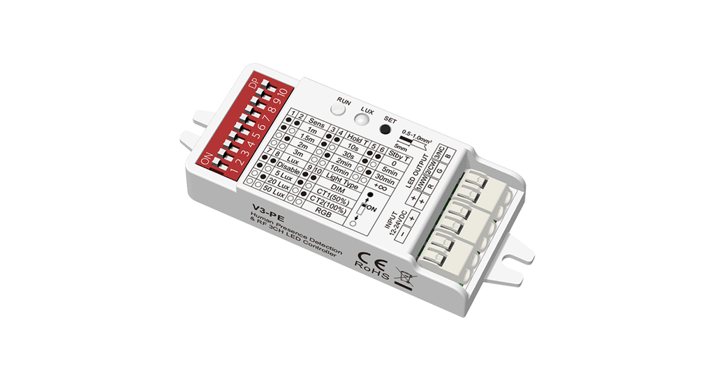LED-контролер DEYA Мікрохвильовий датчик руху людини+RF 12–24VDC, 2A*3CH (V3-PE)