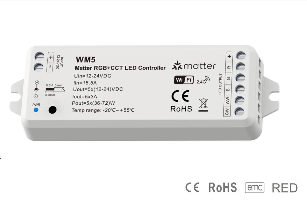 [10_2614] LED-контролер Matter WiFi RGB+CCT LED DEYA 12-24VDC 5CH*3A (WM5)