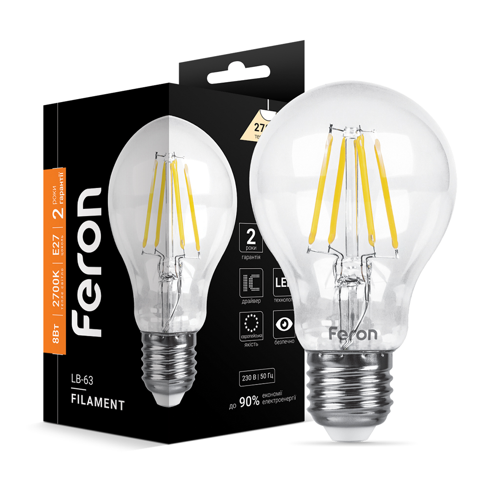 [6484] Світлодіодна лампа Feron Filament LB-63 8Вт E27 2700K