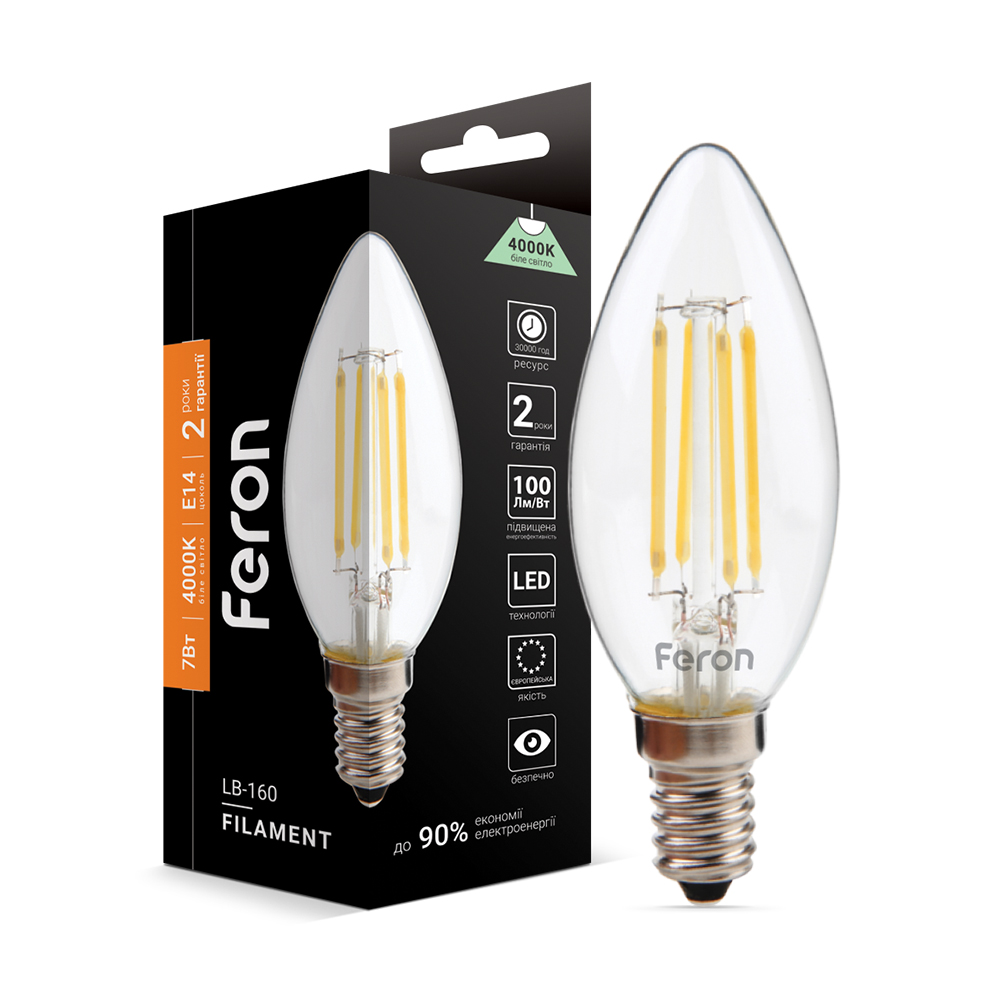 [6936] Світлодіодна лампа Feron Filament LB-160 7Вт E14 4000K