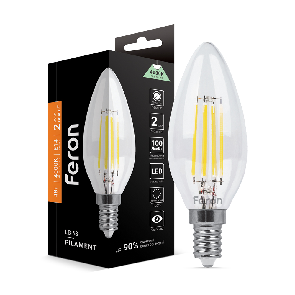 [4970] Світлодіодна лампа Feron Filament LB-68 4Вт E14 4000K