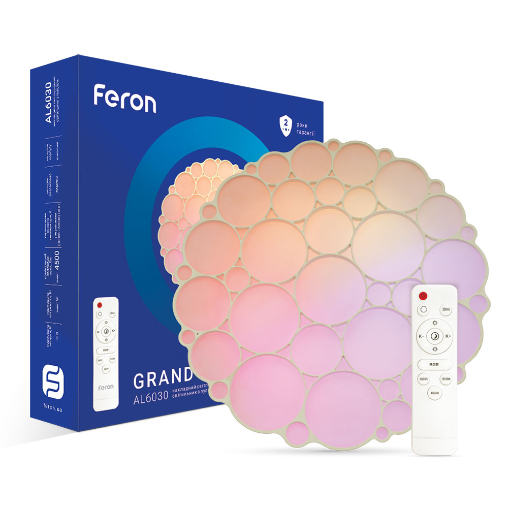 [7526] Світлодіодній накладний світильник Feron AL6030 GRAND COLOR 60Вт з RGB білий