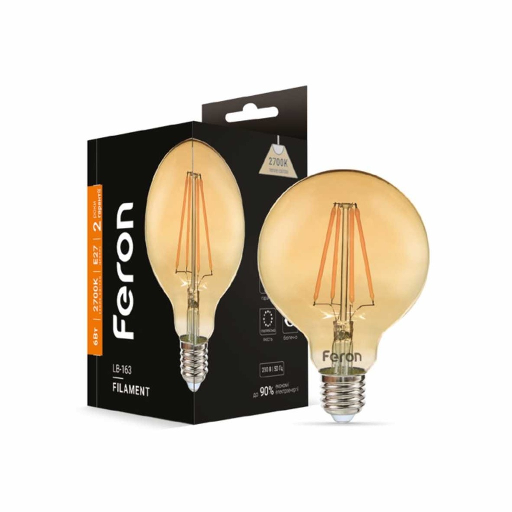 [7515] Світлодіодна лампа Feron Filament LB-163 6Вт E27 2700K золото