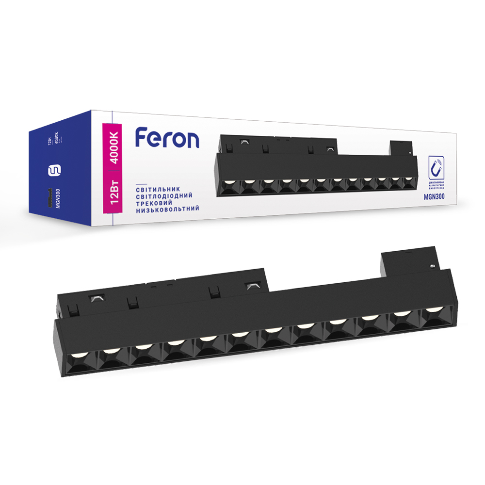 [7609] Світлодіодний магнітний трековий світильник Feron MGN300 12Вт 4000K чорний