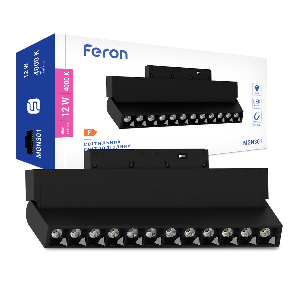 [7611] Світлодіодний магнітний трековий світильник Feron MGN301 12Вт 4000K чорний