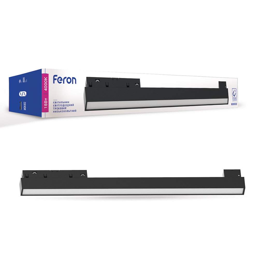 [7613] Світлодіодний магнітний трековий світильник Feron MGN302 18Вт 4000K чорний