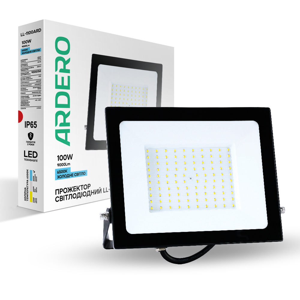 [7841] Світлодіодний прожектор Ardero LL-1100ARD 100Вт 6500K чорний