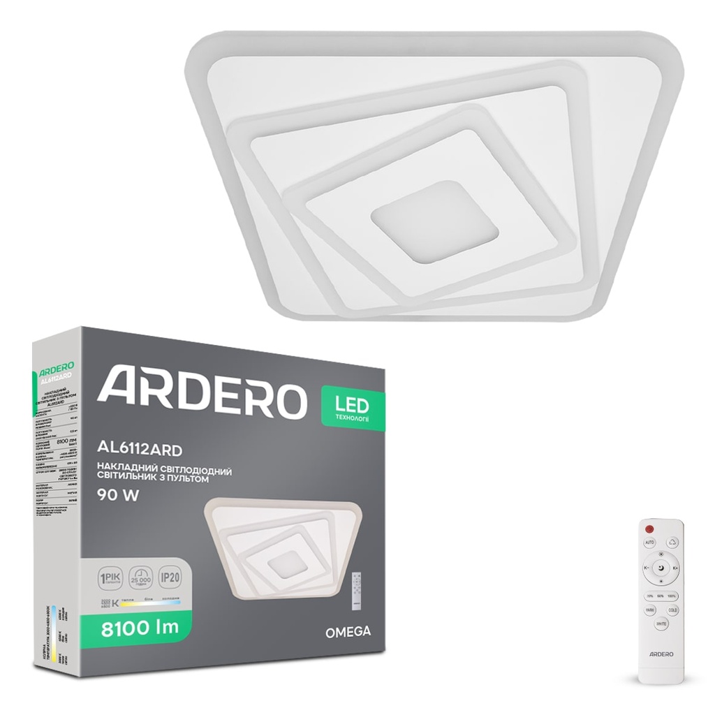 [7901] Світлодіодна накладна люстра Ardero AL6112ARD OMEGA 90Вт білий
