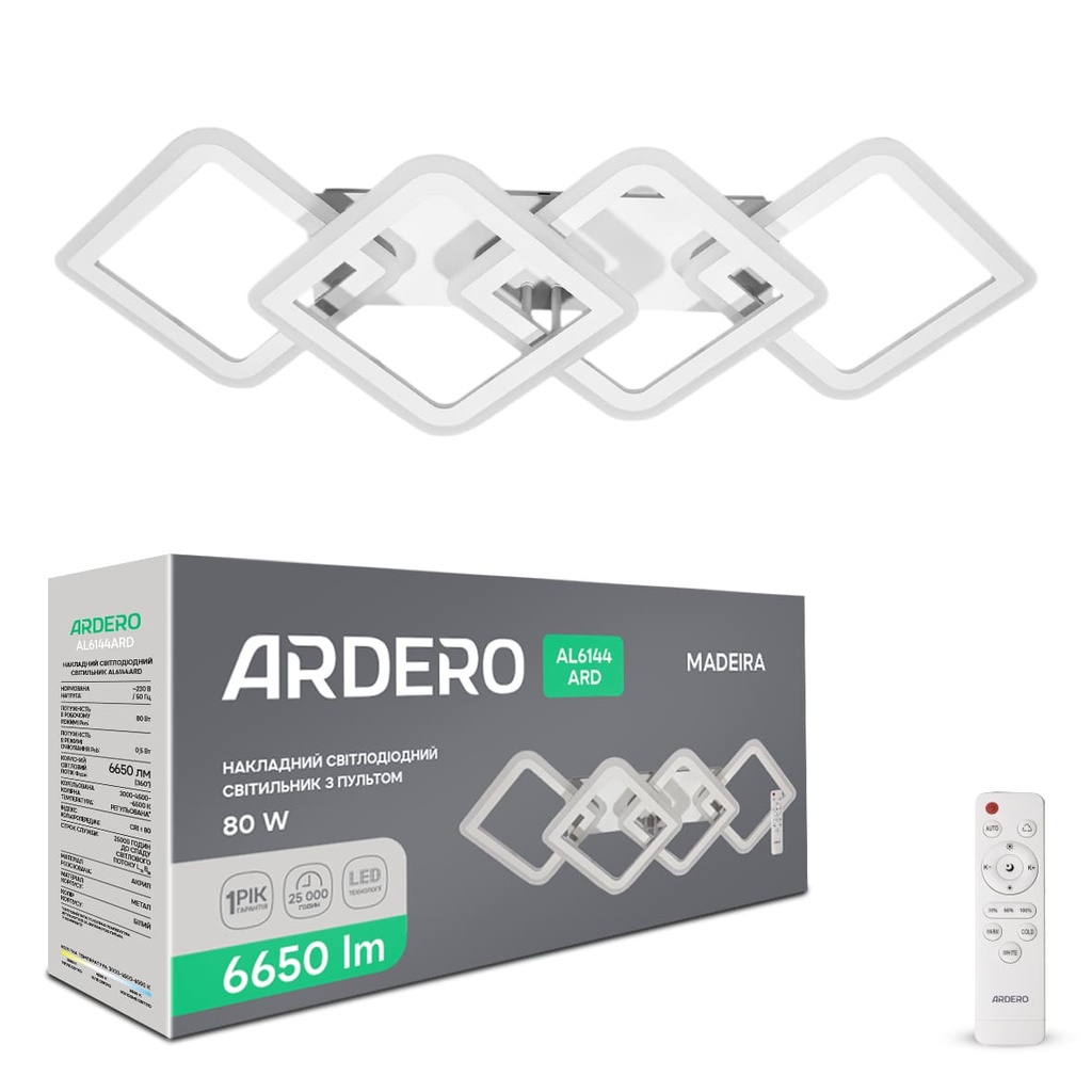 [8090] Світлодіодна накладна люстра Ardero AL6144ARD MADEIRA 80Вт білий