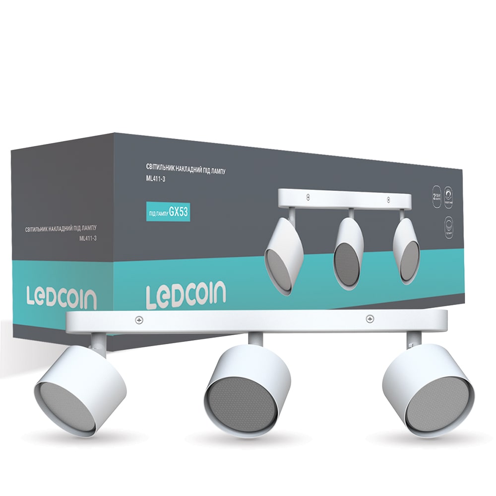 [8192] Накладний поворотний світильник Ledcoin ML411-3 під лампу білий