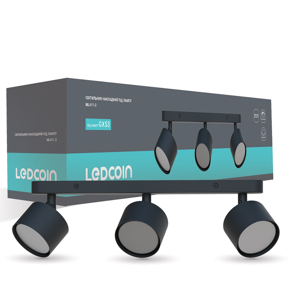 [8193] Накладний поворотний світильник Ledcoin ML411-3 під лампу чорний