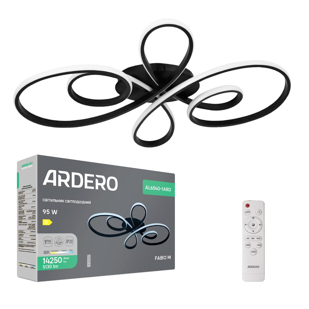 [8363] Світлодіодна люстра Ardero AL6540-1ARD FABIO M 95Вт чорний