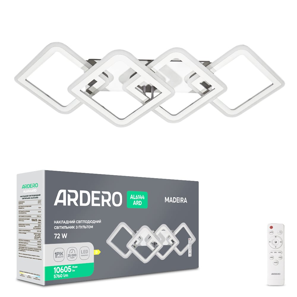 [8482] Світлодіодна накладна люстра Ardero AL6144ARD MADEIRA 72Вт білий
