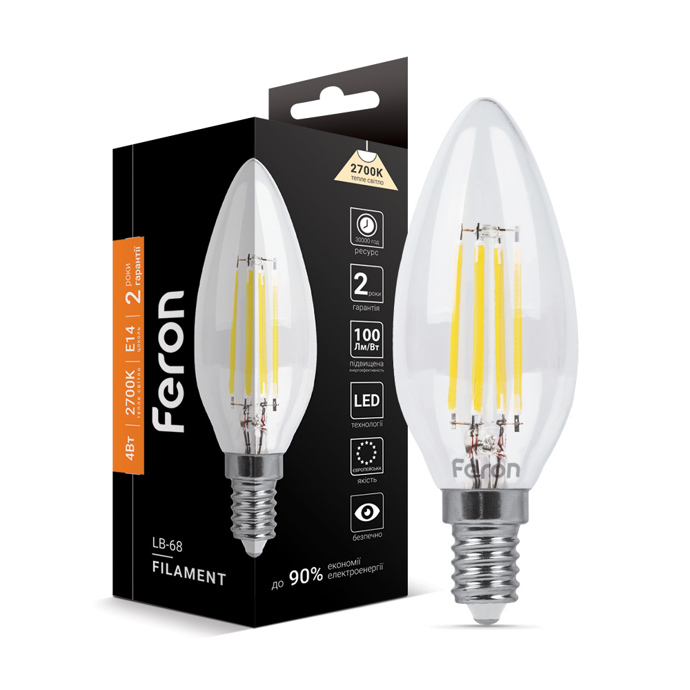 [4969] Світлодіодна лампа Feron Filament LB-68 4Вт E14 2700K