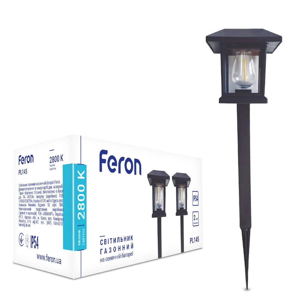Ґрунтовий світлодіодний світильник Feron PL145 2800К на сонячній батареї чорний