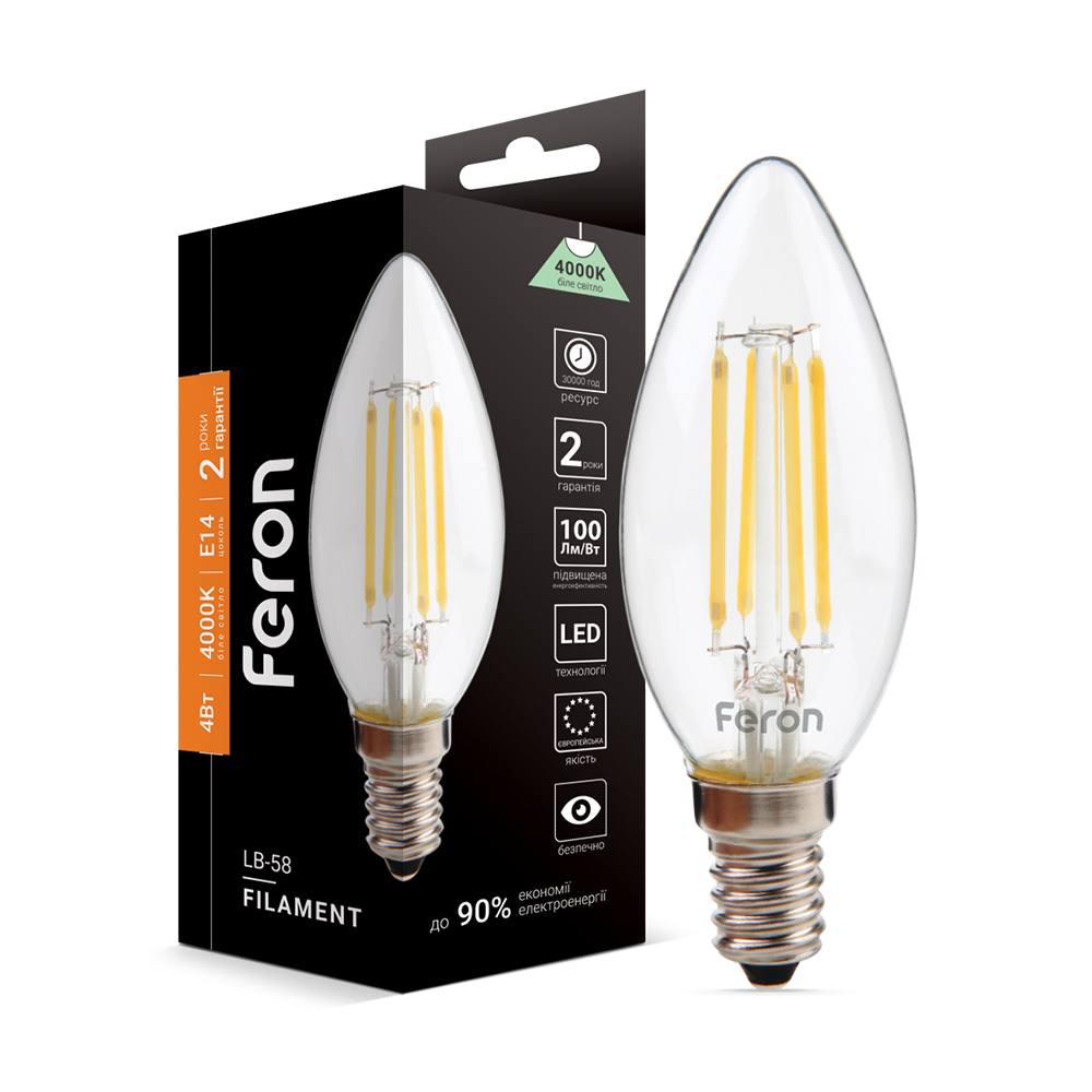 [4777] Світлодіодна лампа Feron Filament LB-58 4Вт E14 4000K