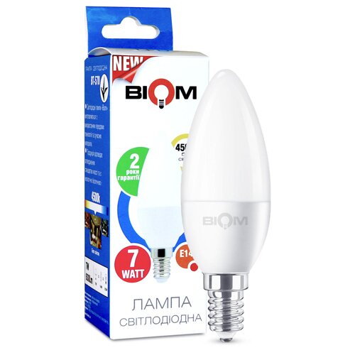 [3_2355] Свiтлодiодна лампа Biom BT-570 C37 7W E14 4500К матова