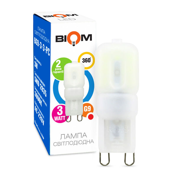 [3_2459] Свiтлодiодна лампа Biom G9 3W 2835 PC 3000K AC220
