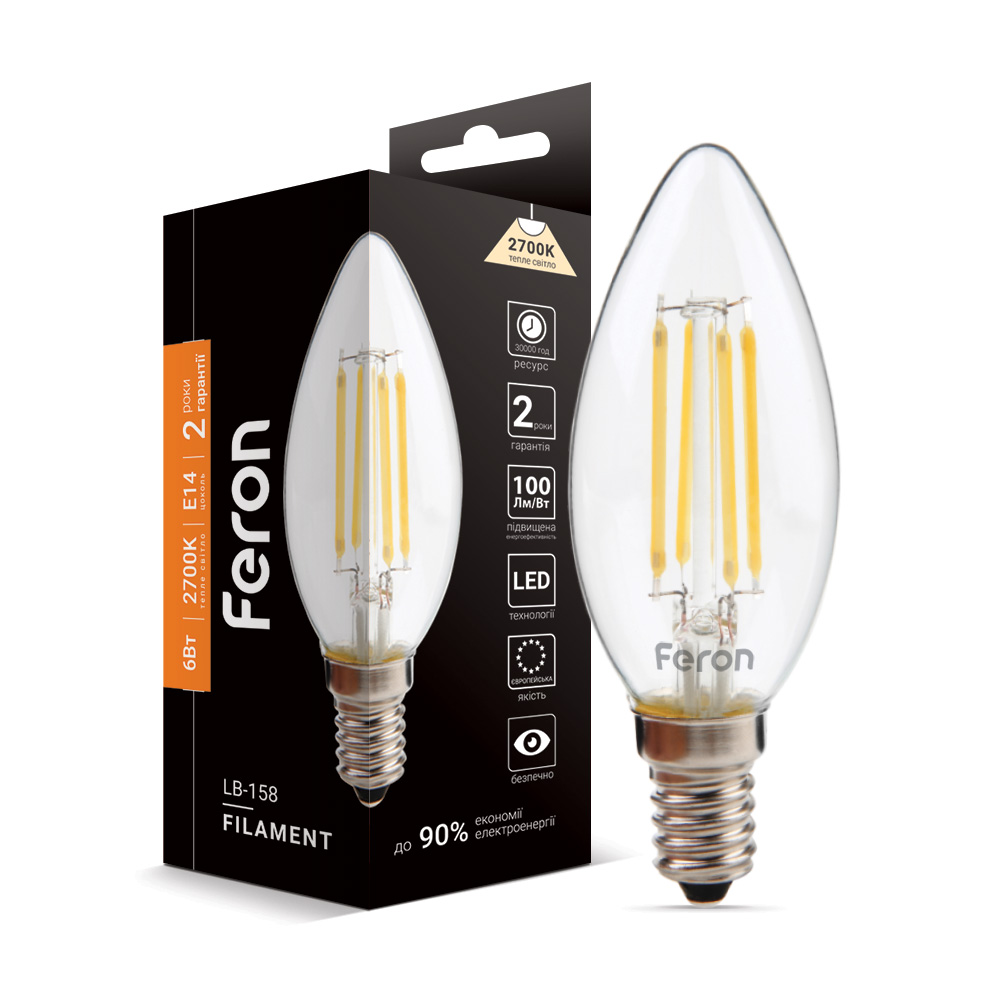 [5236] Світлодіодна лампа Feron Filament LB-158 6Вт E14 2700K