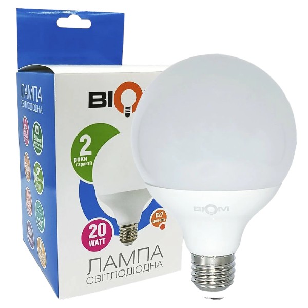 [3_2972] Світлодіодна лампа Biom BT-591 G95 20W E27 4500К матова
