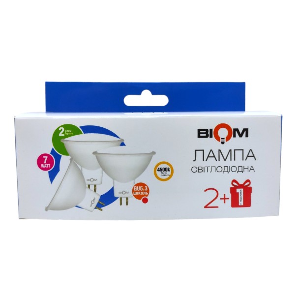 [3_2973] Свiтлодiодна лампа Biom BT-562/3 MR16 7W GU5.3 4500К матова (комплект 3шт.)