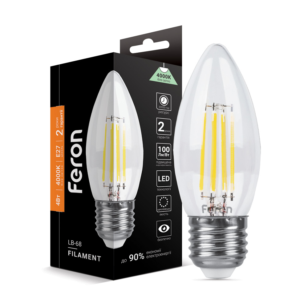 [5241] Світлодіодна лампа Feron Filament LB-68 4Вт E27 4000K