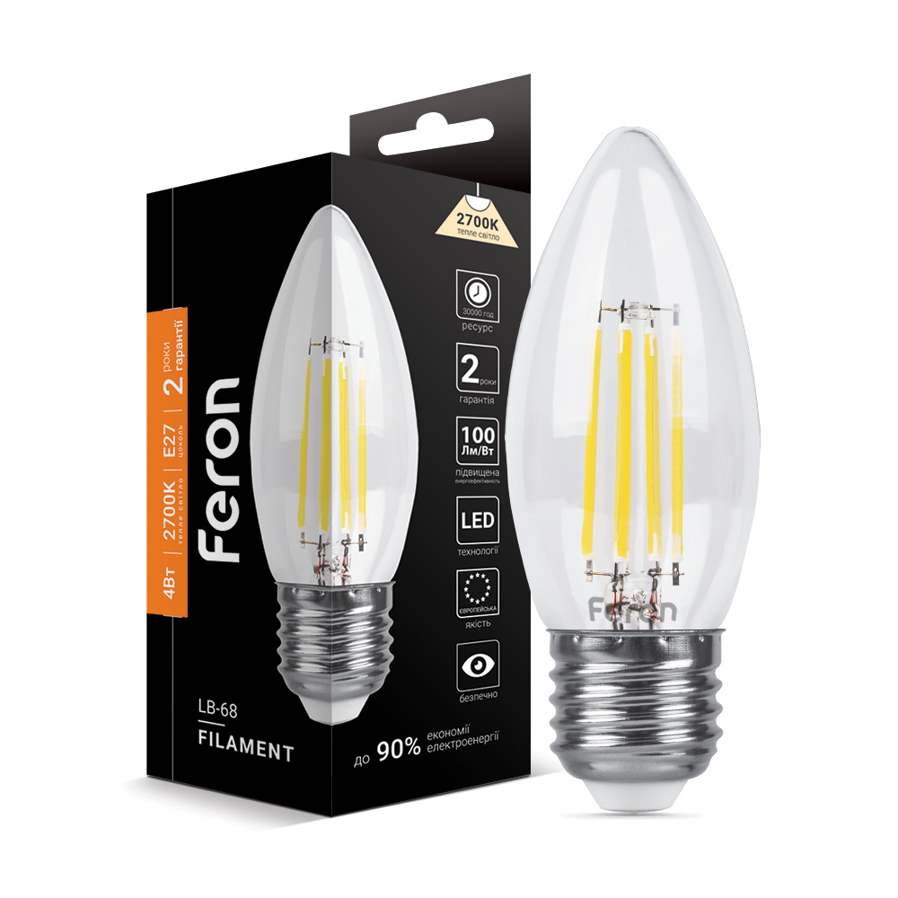 [5240] Світлодіодна лампа Feron Filament LB-68 4Вт E27 2700K