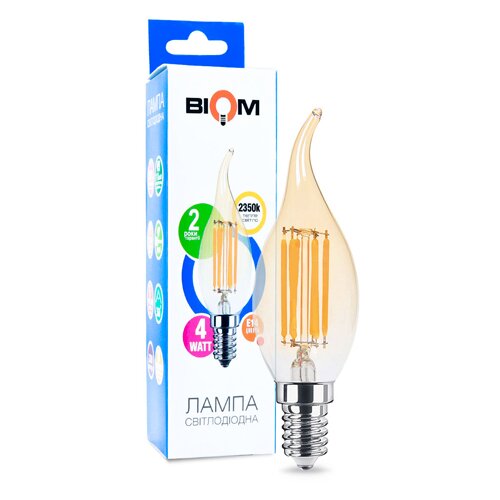 [3_2414] Світлодіодна лампа Biom FL-415 C35 LT 4W E14 2530K Amber свічка на вітрі
