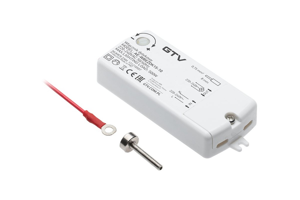 [6_19618] Сенсорний вимикач під гвинт GTV, білий, AE-WBEZDK15-10, 230V, MAX.500W, кабель 2м