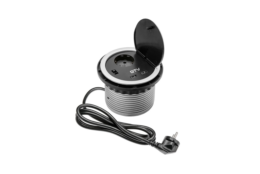 Подовжувач GTV для офісу (врізний) CHARGER, 1 розетка schucko, 2xUSB 5V 2A, кабель 1,5м (AE-BPW1S2UCH-80)