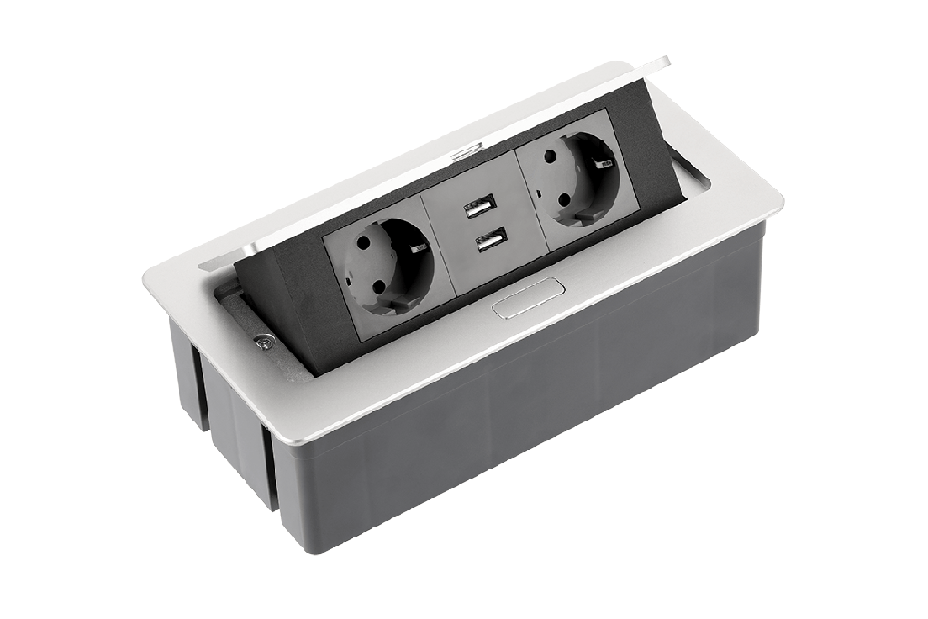[6_20244] Подовжувач вбудований GTV SOFT 2xгн. schuko, 2xUSB 2.1A 5V, кабель 1.5 м, алюміній (AE-PBSUC2GS-53)