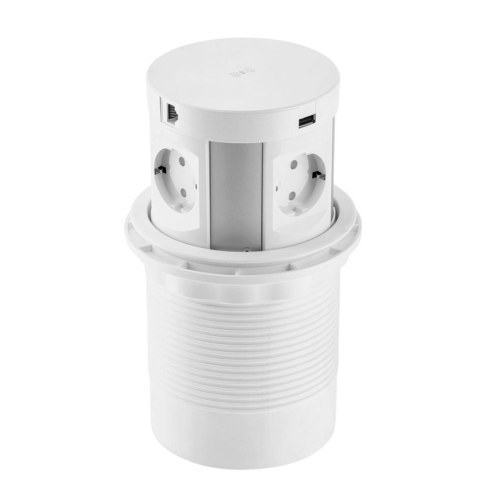 Подовжувач врізний GTV COMFORT PLUS індукційна зарядка, 4x роз. schuko, 2xUSB, 2xRJ45, 1,5м, білий