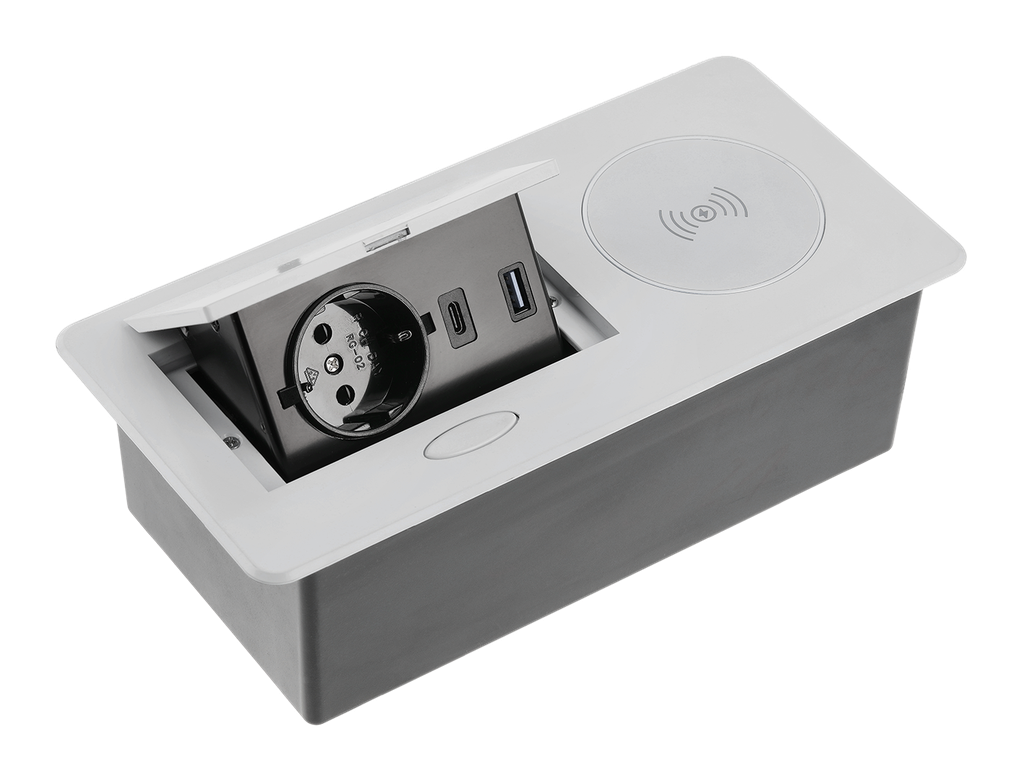 [6_20880] Подовжувач вбудований GTV AVARO PLUS індукційна зарядка, 1 роз. schuko, USB A+C 1,5 м, срібний