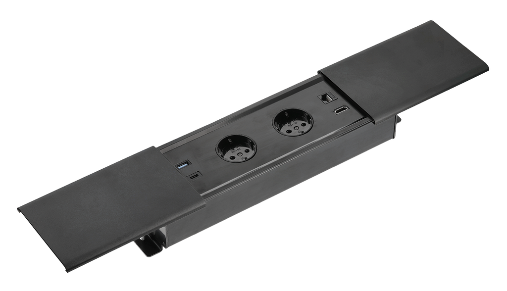 Подовжувач вбудований GTV PRESTINO, 2x роз. schuko, USB A+C, RJ45, HDMI, 1,5 м, чорний