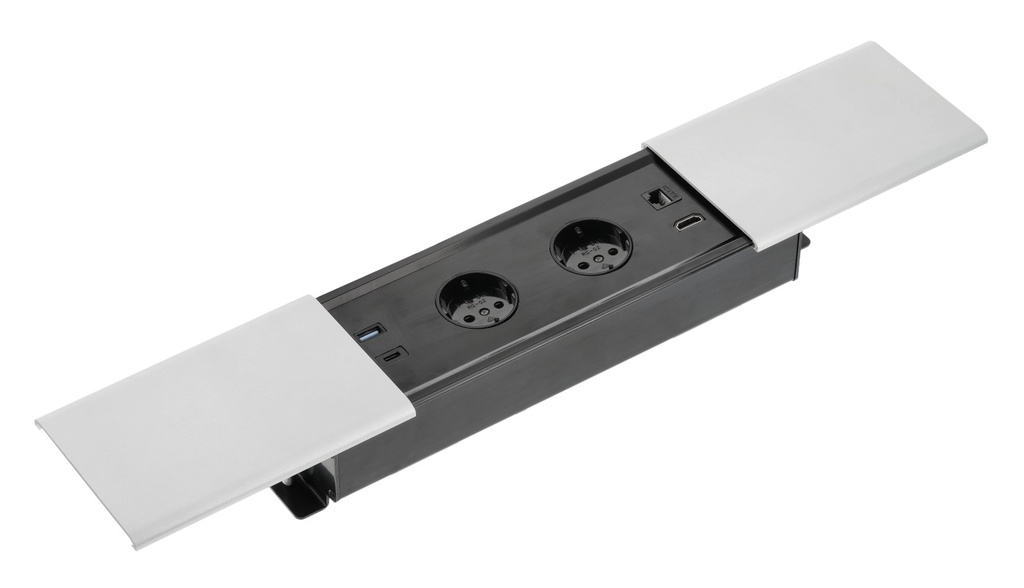 Подовжувач вбудований GTV PRESTINO, 2x роз. schuko, USB A+C, RJ45, HDMI, 1,5 м, срібний