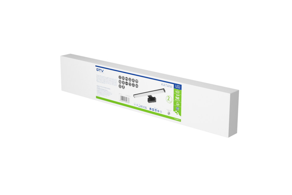 Світильник настінний GTV Katani 600 мм, 12W, 4000K, IP44, чорний (LD-KAT600-10)