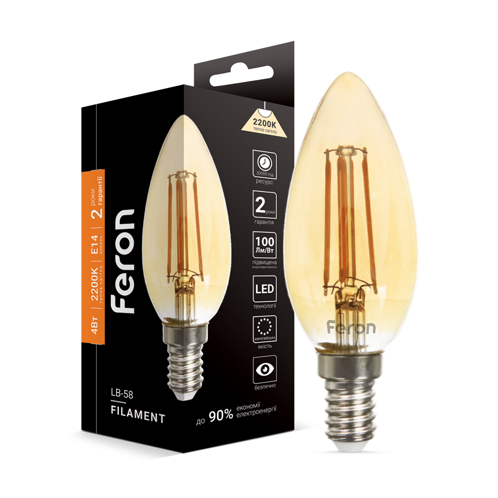 [5627] Світлодіодна лампа Feron Filament LB-58 4Вт E14 2200K